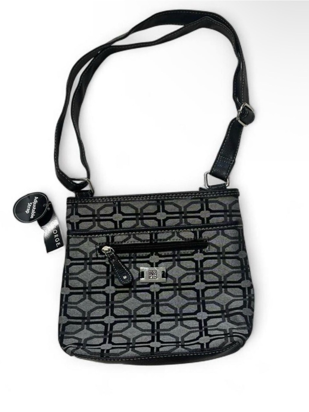 George Gray and Black Geometric Crossbody Bag